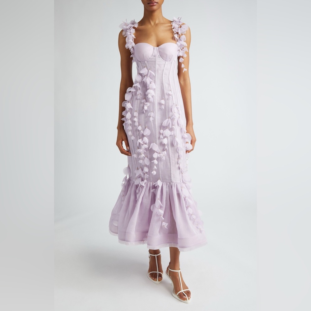 Zimmermann Dawning Petal Linen-Silk Midi-Dress - Pink Purple Lilac